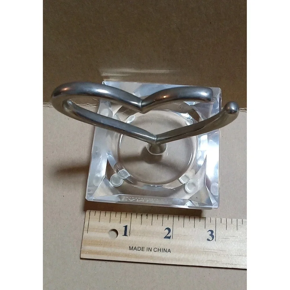 Pandora Etched Crystal & Silver Open Heart Charm‎ Ring Holder Jewelry Stand